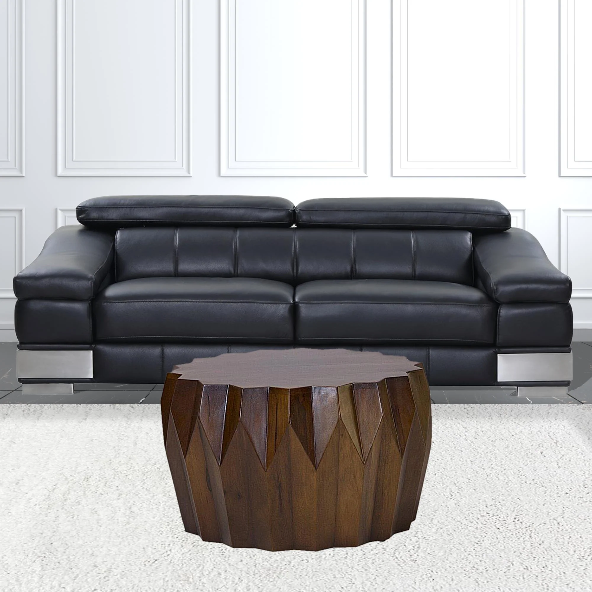 Mango Round Modern Scallop Solid Wood Coffee Table By Homeroots - Image 4