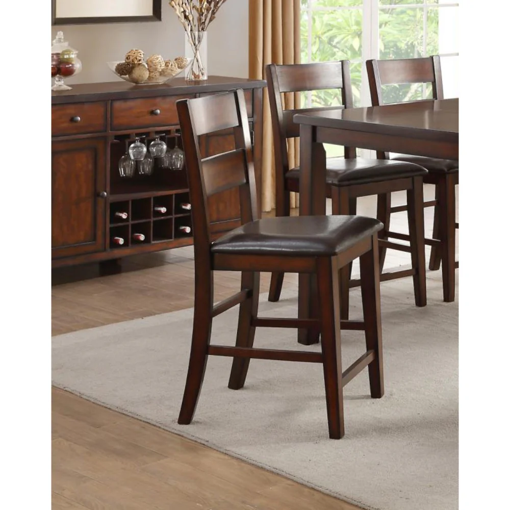 Mango Veneer Counter Height Chairs With Splat Backs, Set of 2, Cherry By Benzara - Image 2