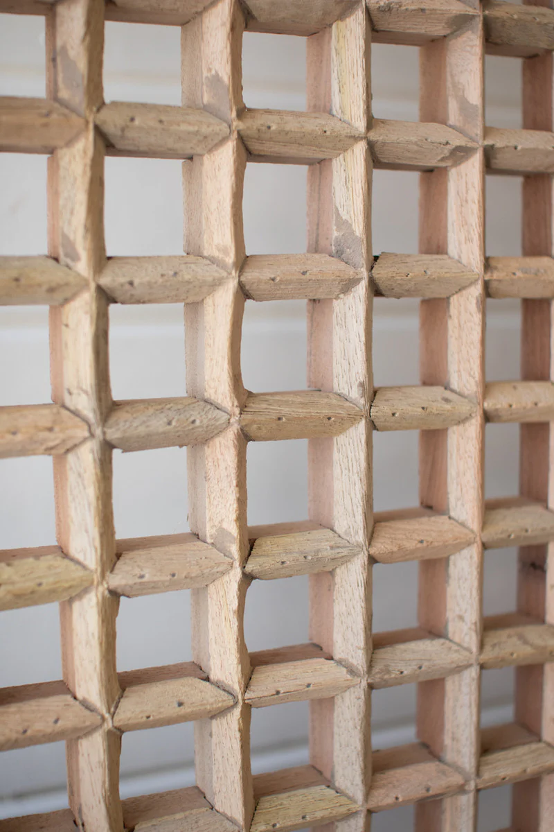 Mango Wood Grid Panel On An Iron Stand By Kalalou - Image 2