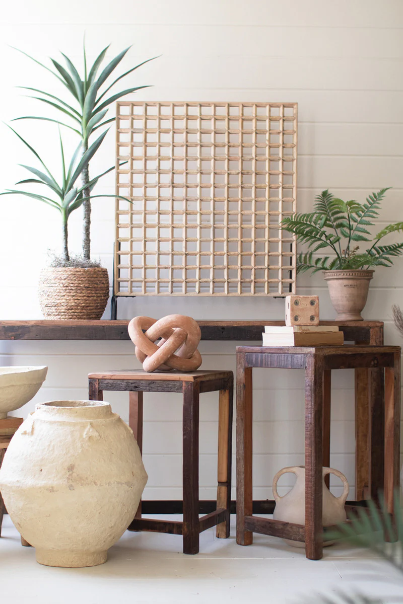 Mango Wood Grid Panel On An Iron Stand By Kalalou - Image 3