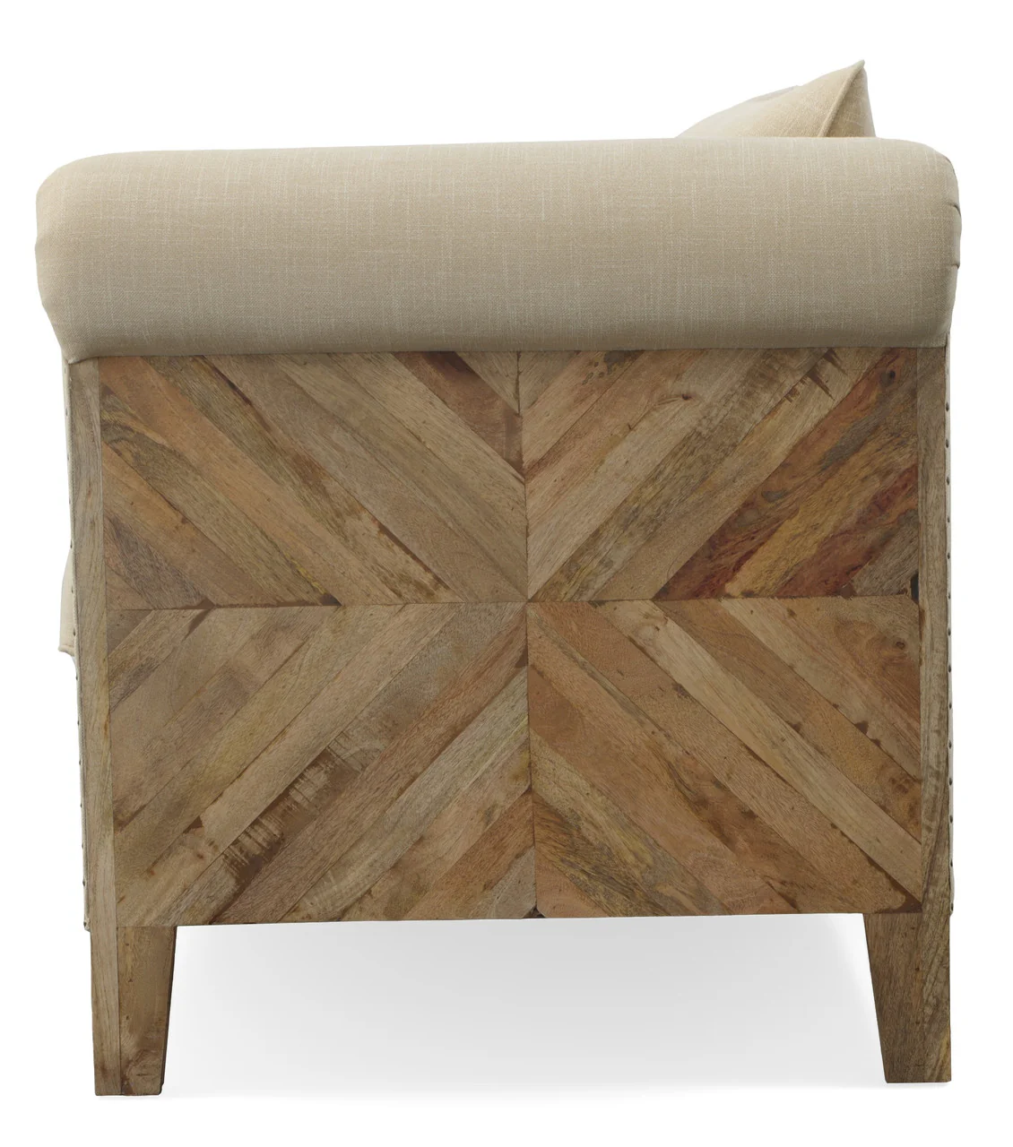 Mango Wood Solid Parquet and Linen Sofa 72 Inches - Image 4
