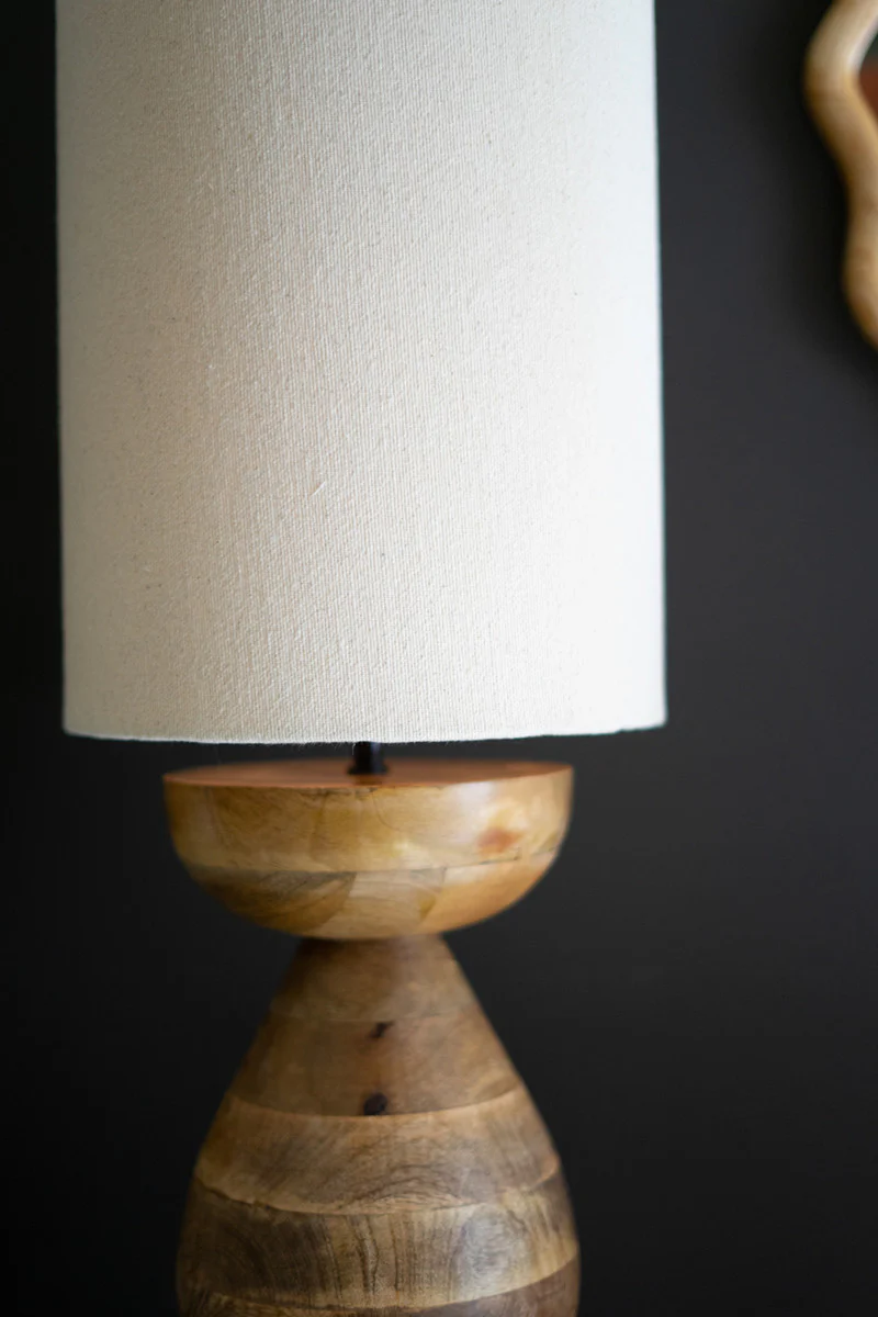 Mango Wood Table Lamp Base W Fabric Cylinder Lampshade By Kalalou - Image 2