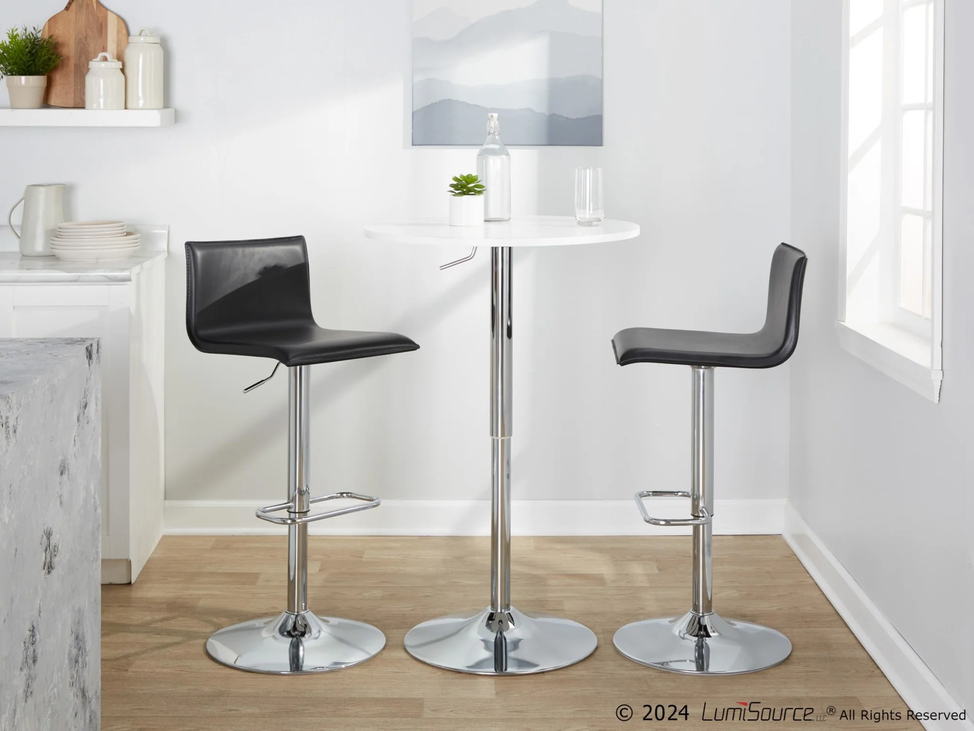 Mara Upholstered Adjustable Barstool - Set of 2 By LumiSource - BS-MARAUPPU-RR2 CHRBK2 - Image 2