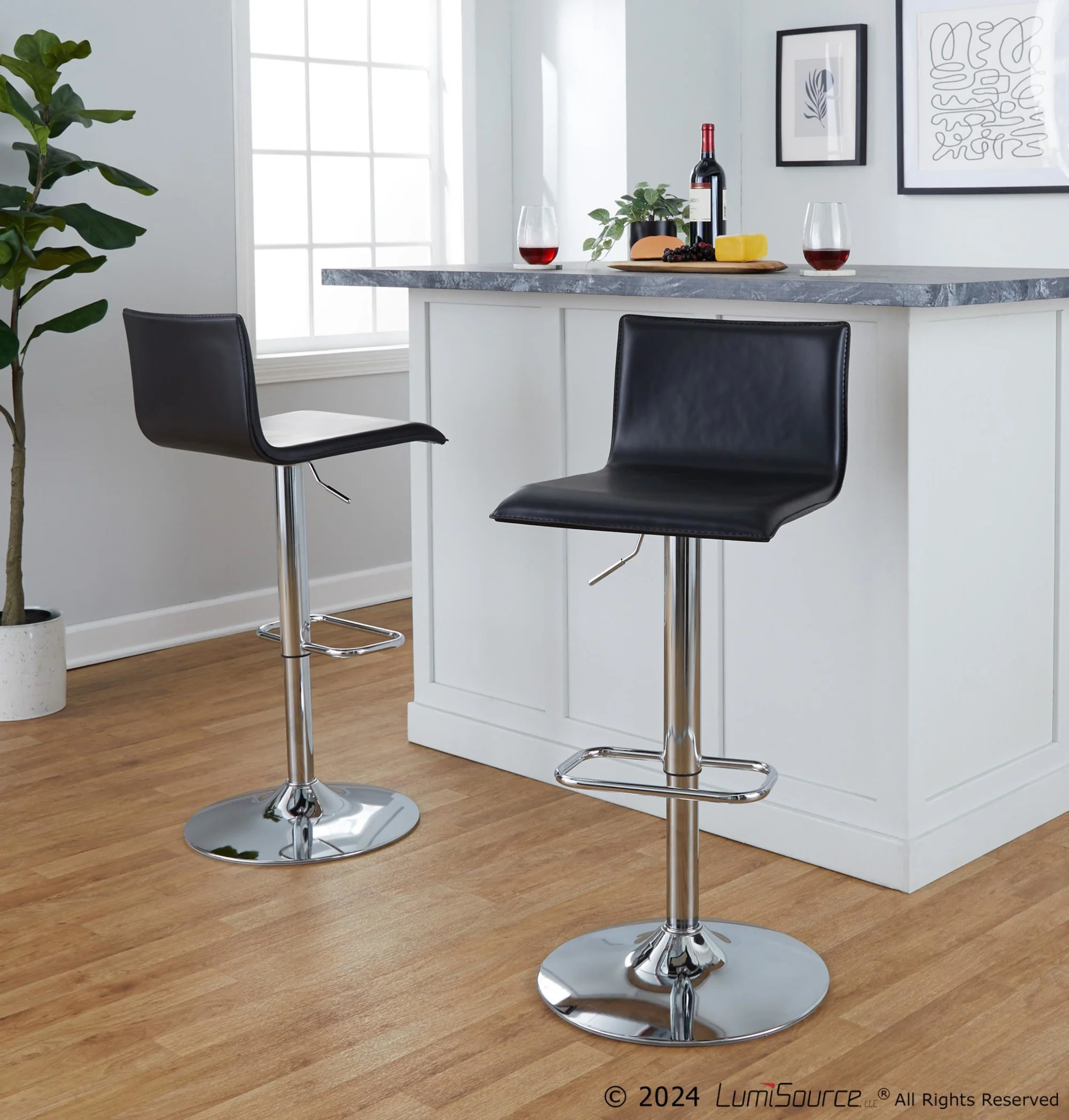 Mara Upholstered Adjustable Barstool - Set of 2 By LumiSource - BS-MARAUPPU-RR2 CHRBK2 - Image 3