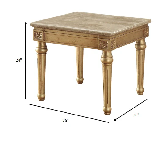 Marble Antique Gold Wood End Table By Homeroots - Image 5