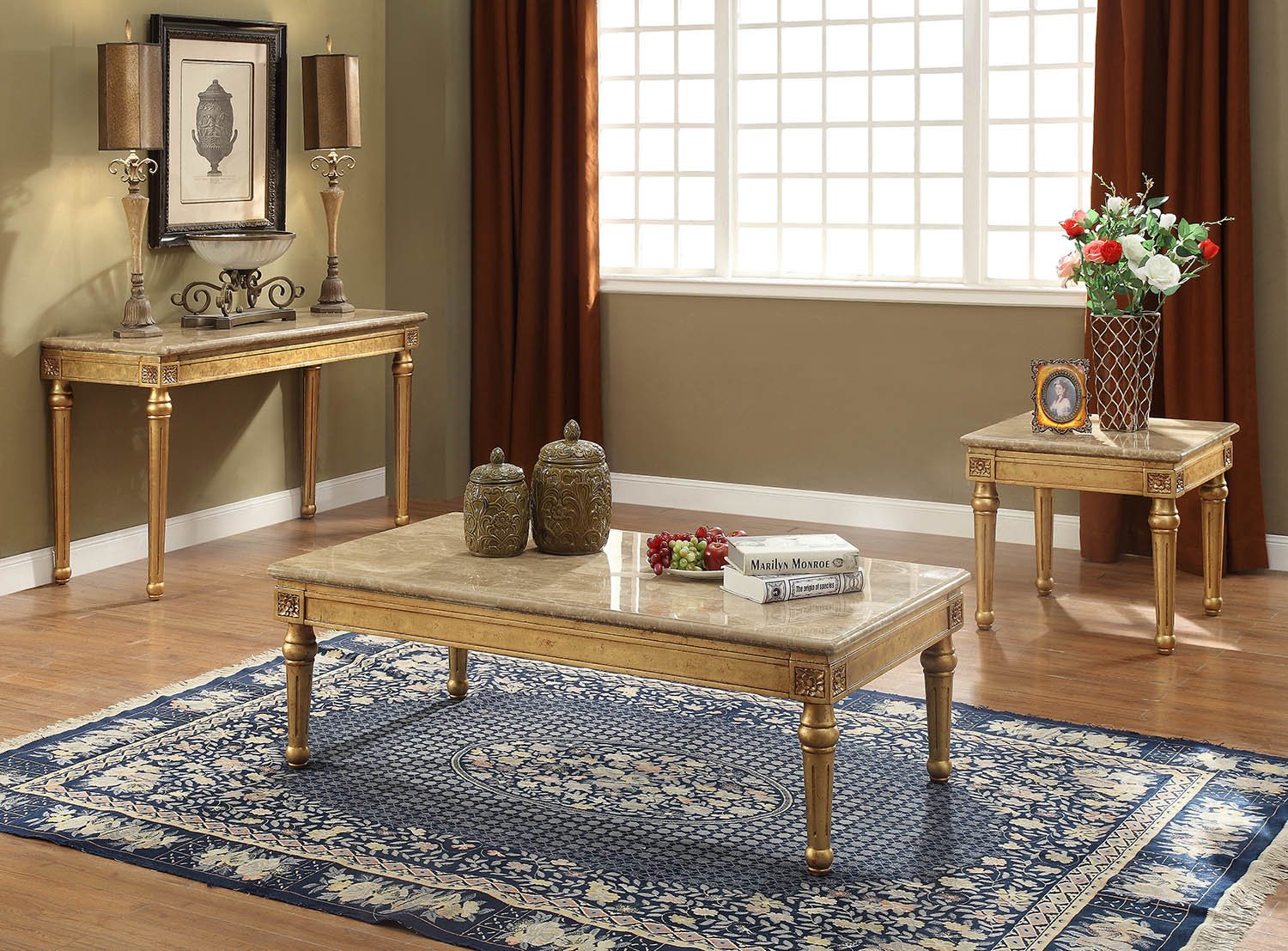 Marble Antique Gold Wood Sofa Table By Homeroots - Image 2