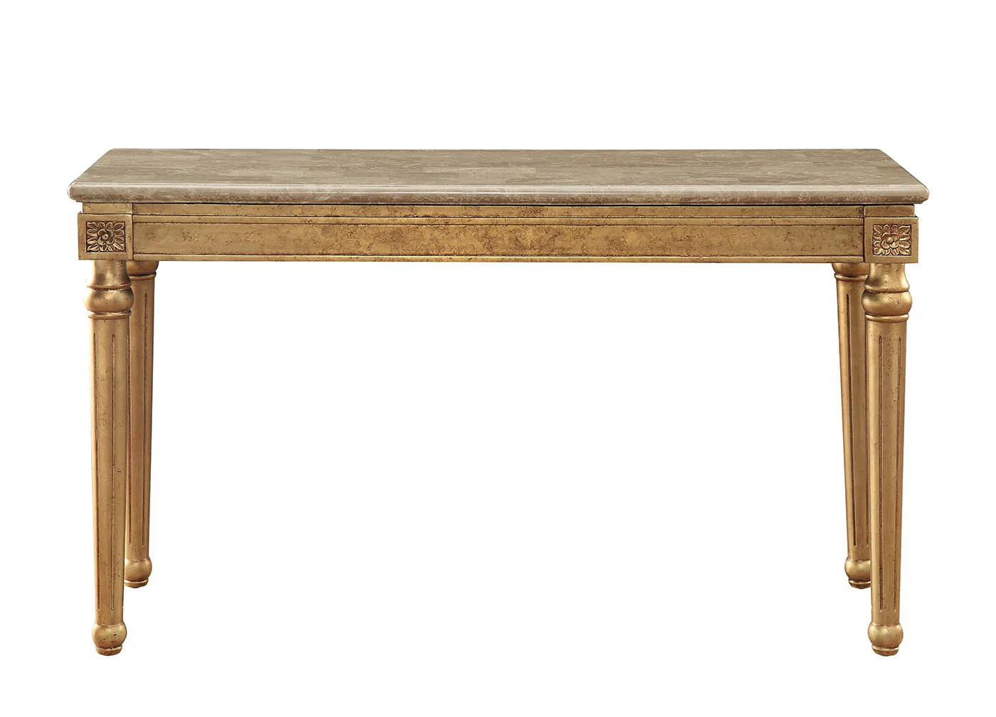 Marble Antique Gold Wood Sofa Table By Homeroots - Image 3