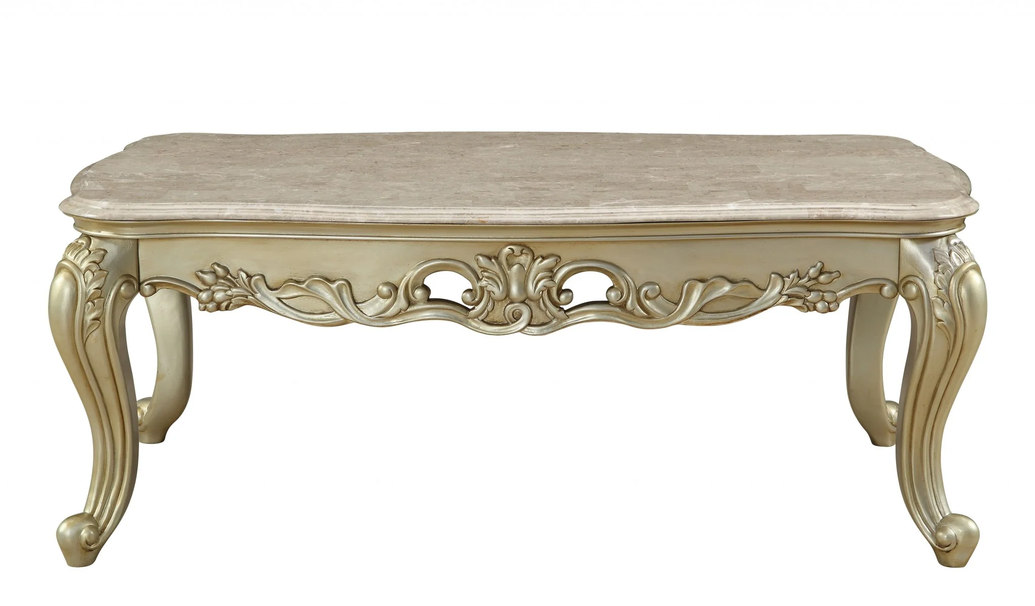 Marble Antique White Wood PolyResin Coffee Table By Homeroots - Image 3