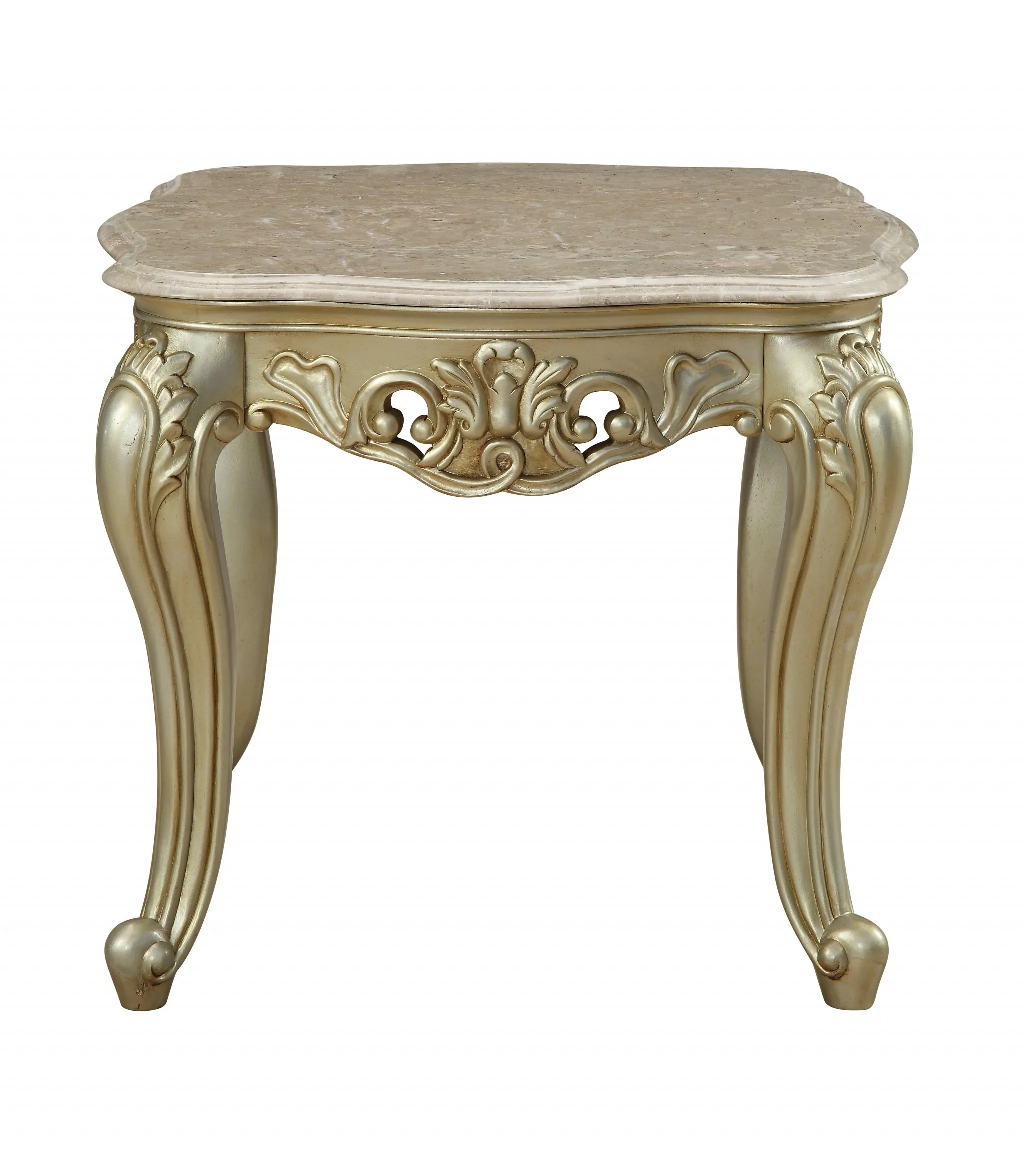 Marble Antique White Wood PolyResin End Table By Homeroots - Image 2