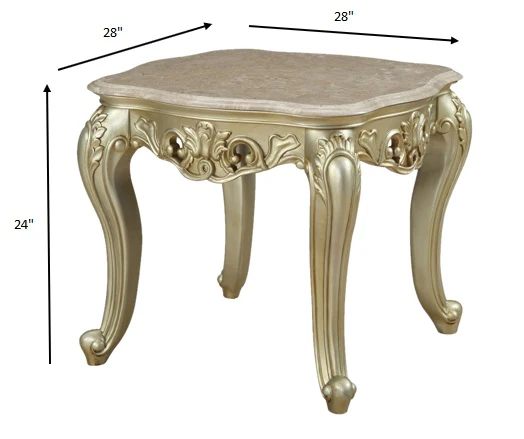 Marble Antique White Wood PolyResin End Table By Homeroots - Image 5