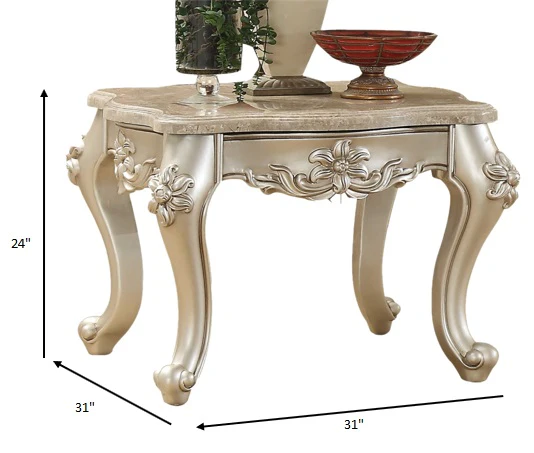 Marble Champagne Wood End Table By Homeroots - Image 3