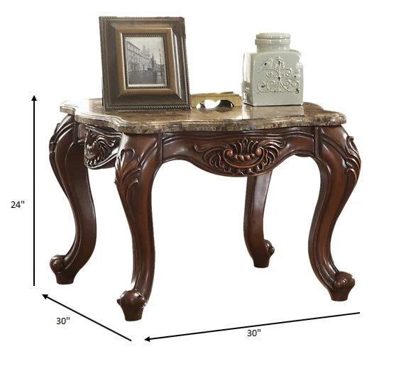 Marble Cherry Oak Wood End Table By Homeroots - Image 4