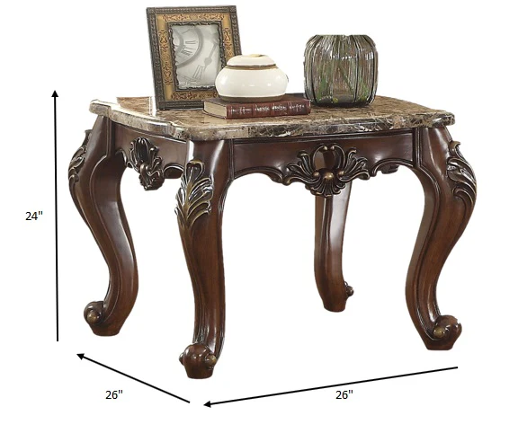 Marble Dark Walnut Wood End Table By Homeroots - Image 3