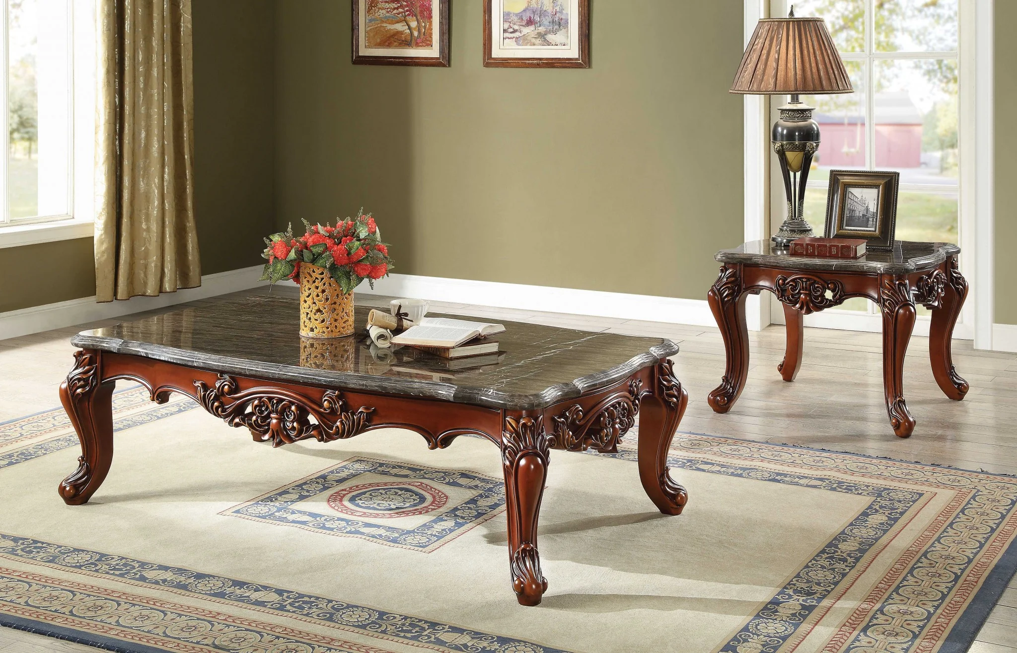 Marble Walnut Wood Coffee Table By Homeroots - 347440 - Image 2