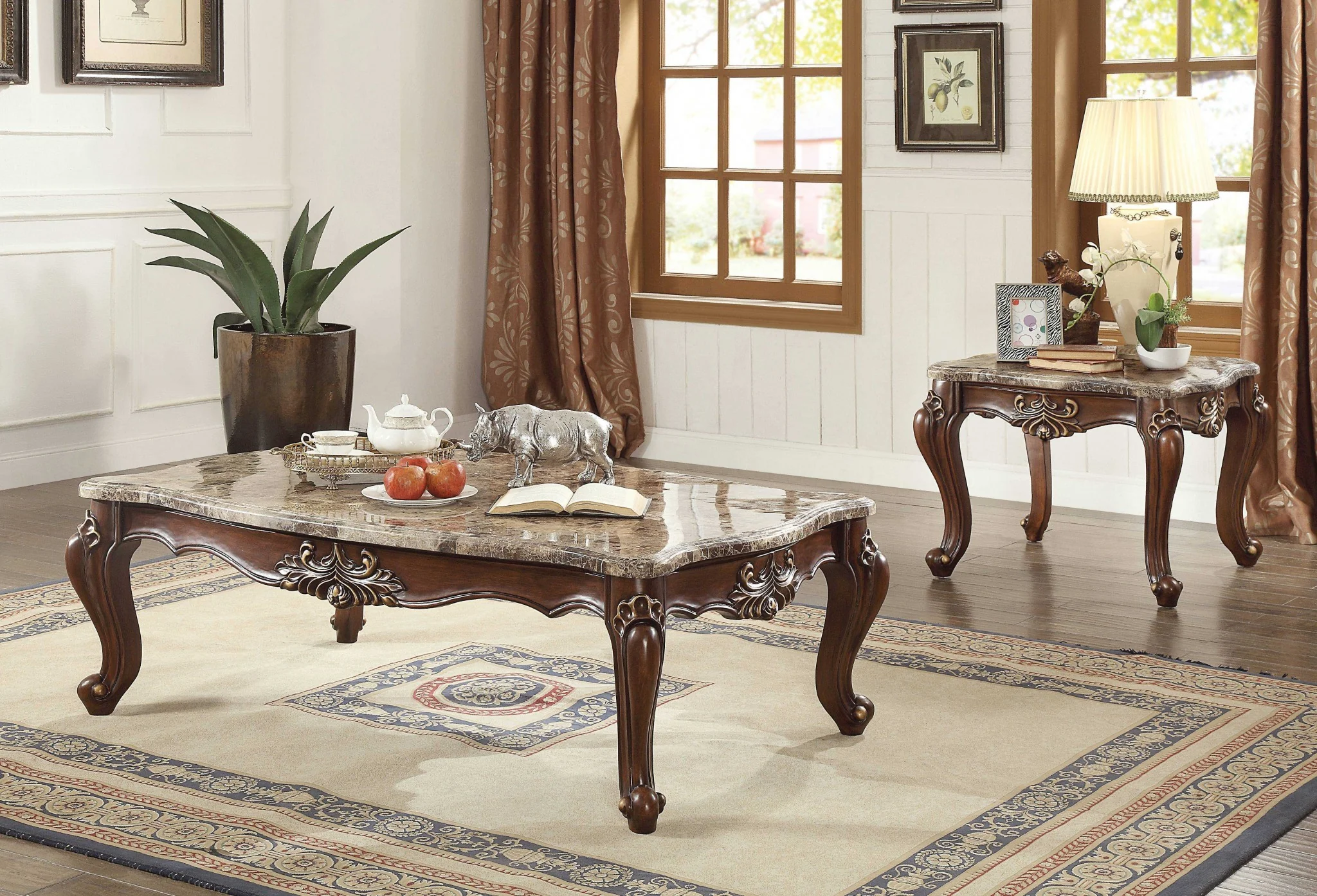 Marble Walnut Wood End Table By Homeroots - 347393 - Image 2