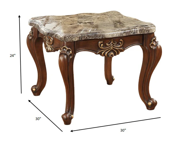 Marble Walnut Wood End Table By Homeroots - 347393 - Image 5