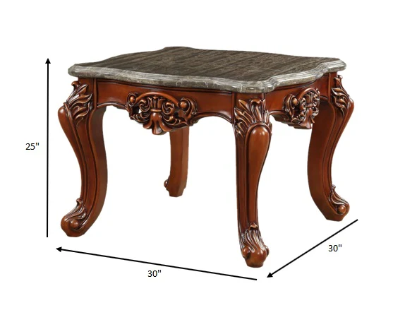 Marble Walnut Wood End Table By Homeroots - 347441 - Image 4