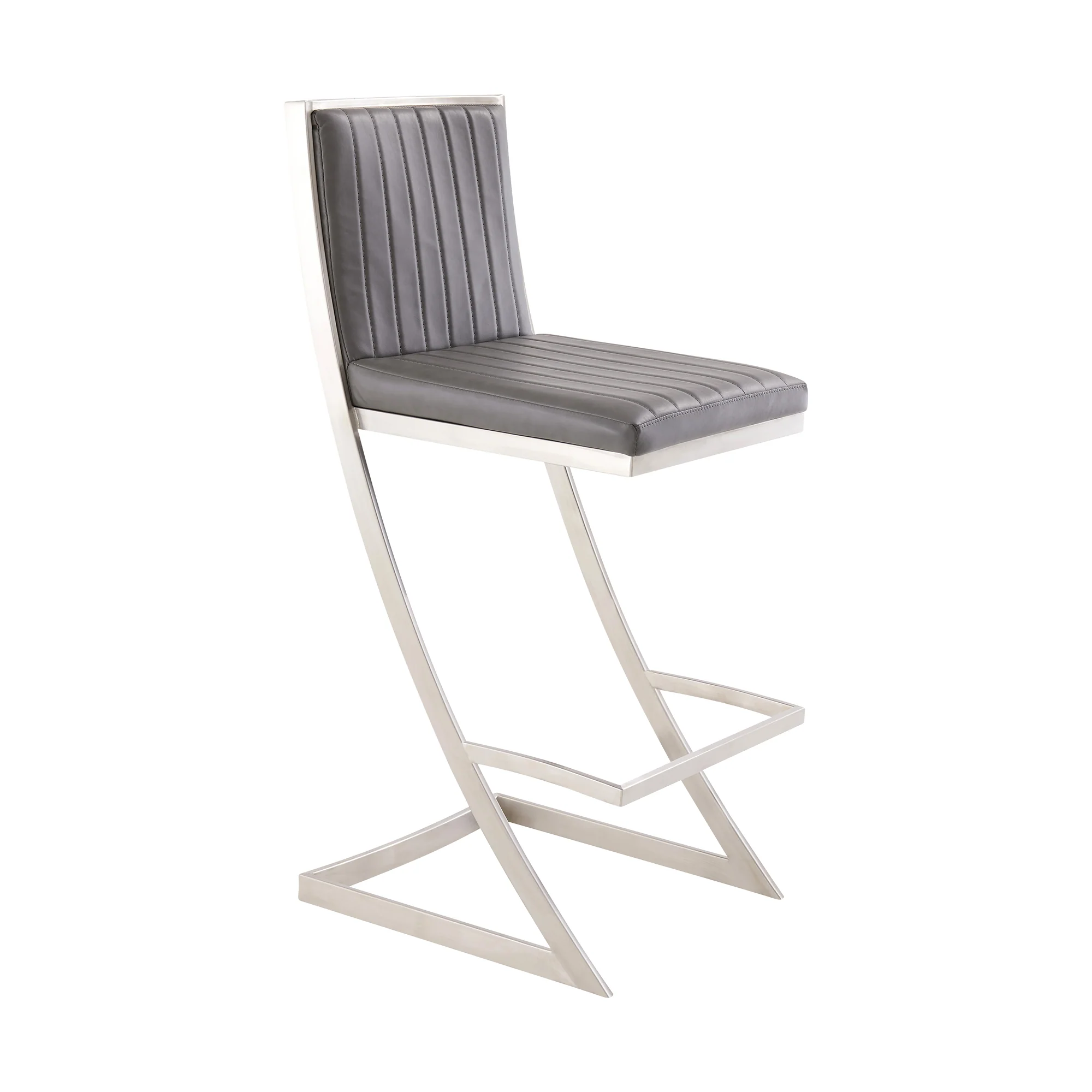 Marc 30" Vintage Gray Faux Leather and Brushed Stainless Steel Bar Stool By Armen Living - Image 2