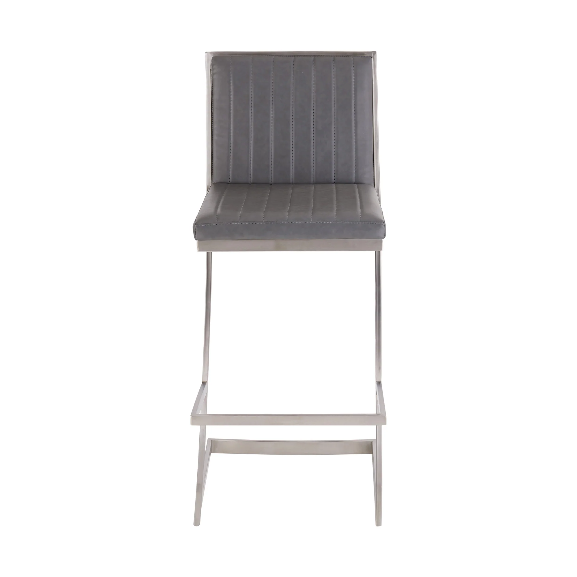 Marc 30" Vintage Gray Faux Leather and Brushed Stainless Steel Bar Stool By Armen Living - Image 3
