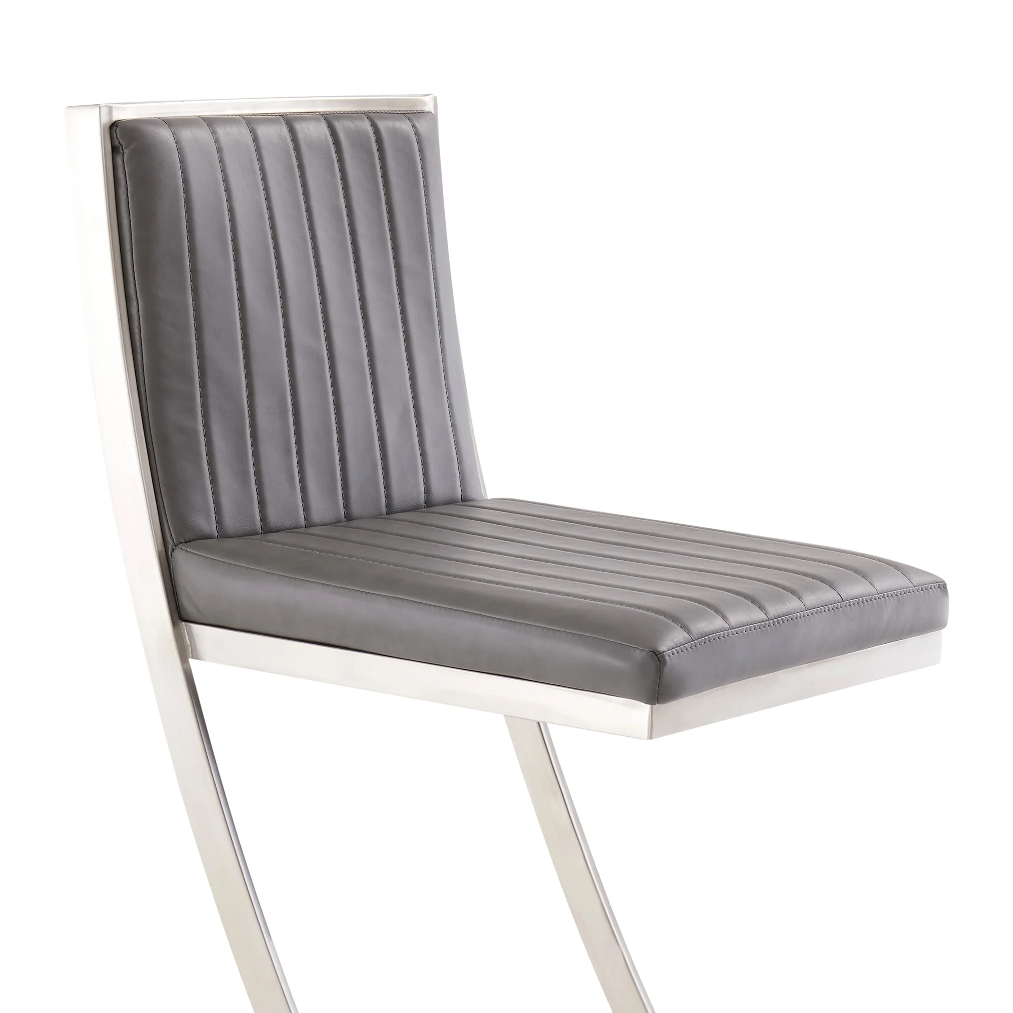 Marc 30" Vintage Gray Faux Leather and Brushed Stainless Steel Bar Stool By Armen Living - Image 6