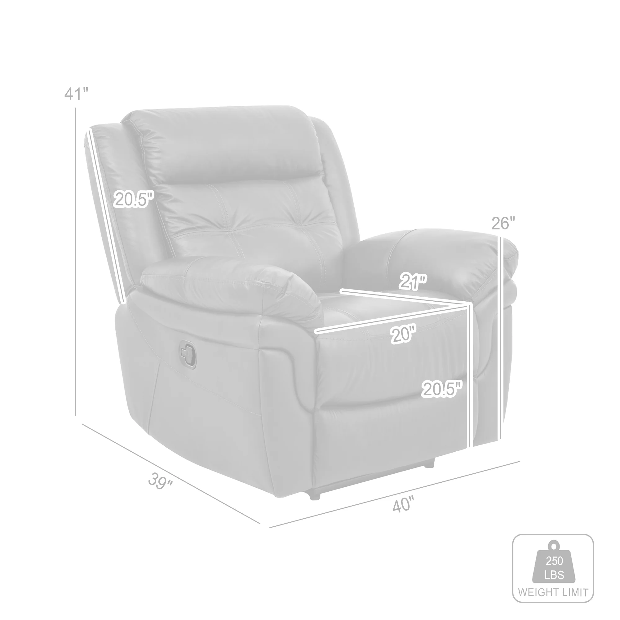 Marcel Manual Recliner Chair in Dark Brown Leather By Armen Living - Image 10