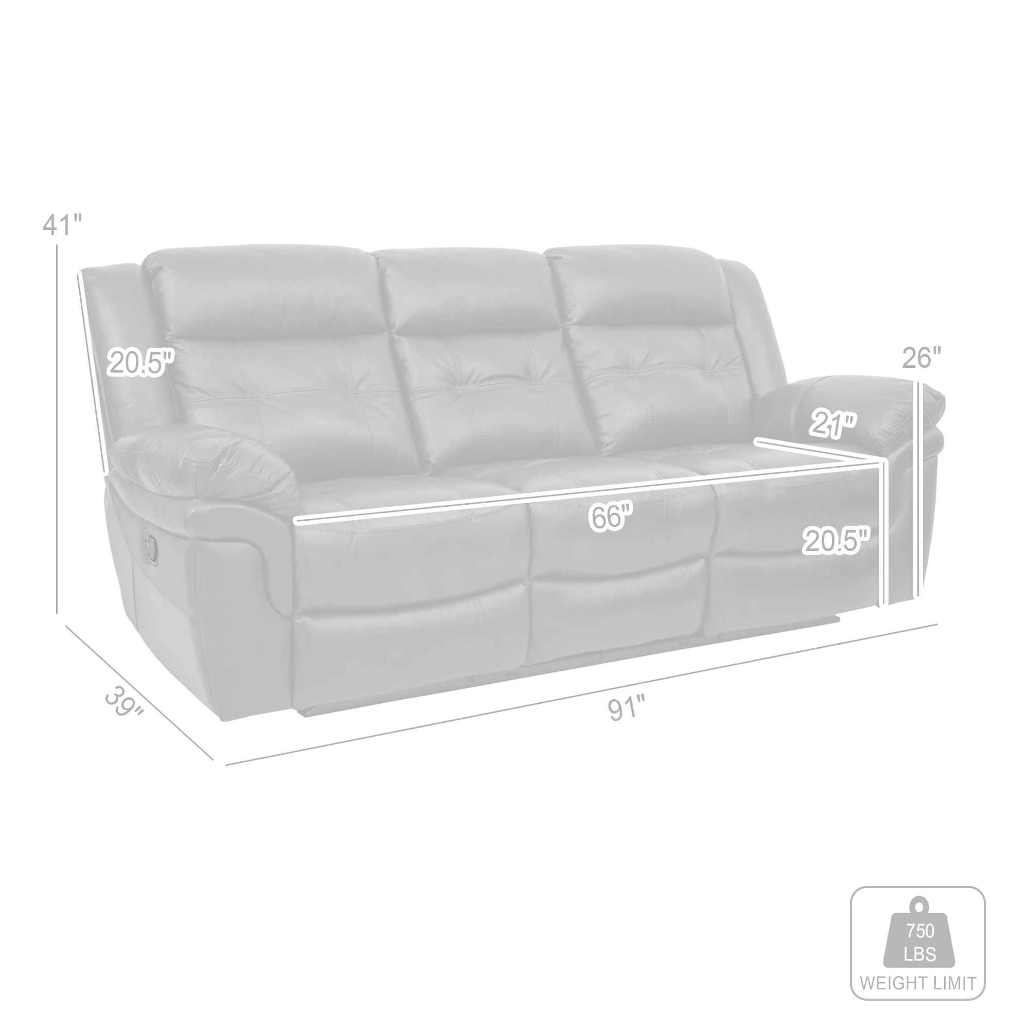 Marcel Manual Reclining Sofa in Dark Brown Leather By Armen Living - Image 10