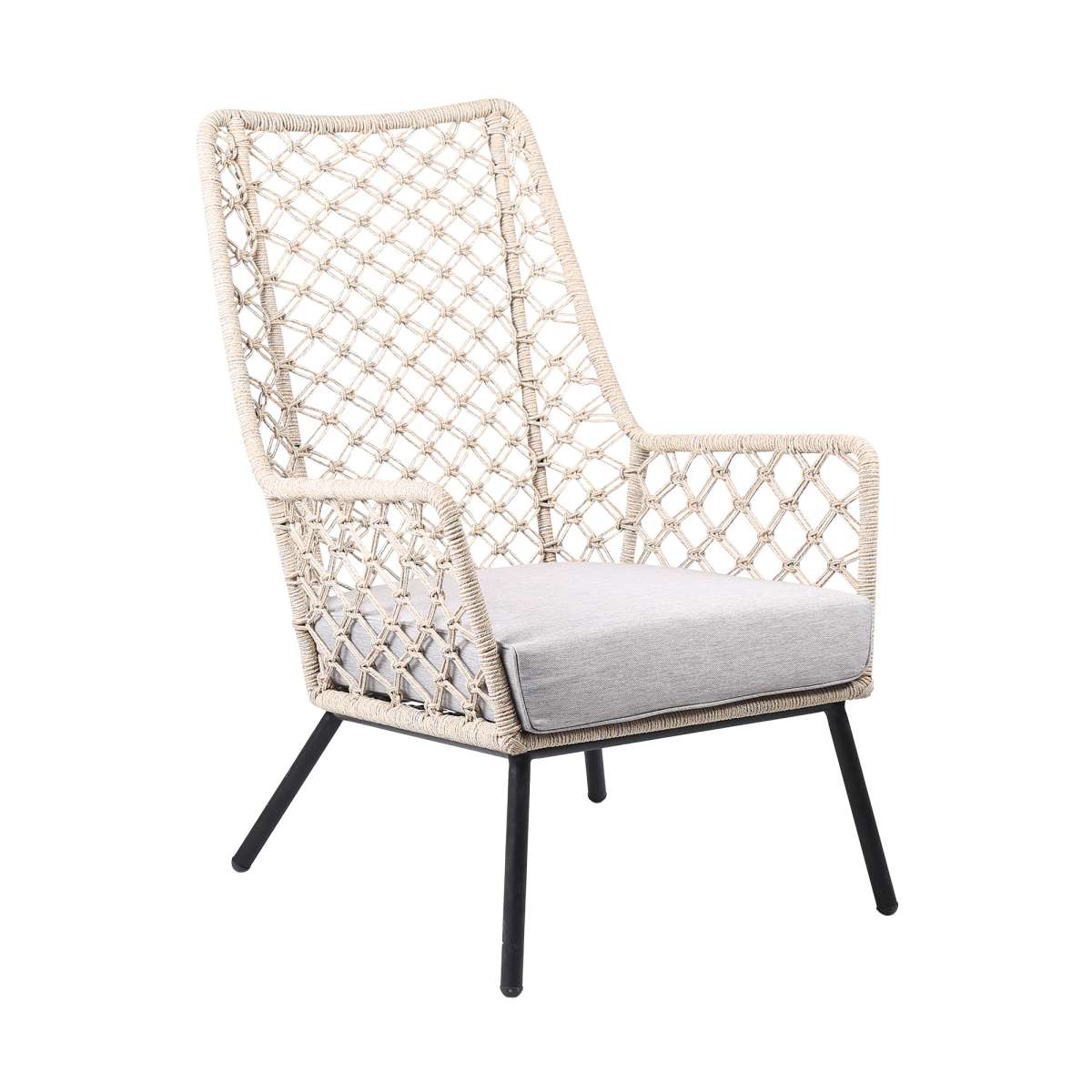 Marco Indoor Outdoor Steel Lounge Chair with Grey Rope and Grey Cushion By Armen Living - Image 14