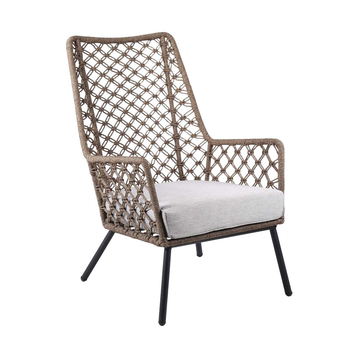 Marco Indoor Outdoor Steel Lounge Chair with Grey Rope and Grey Cushion By Armen Living - Image 17