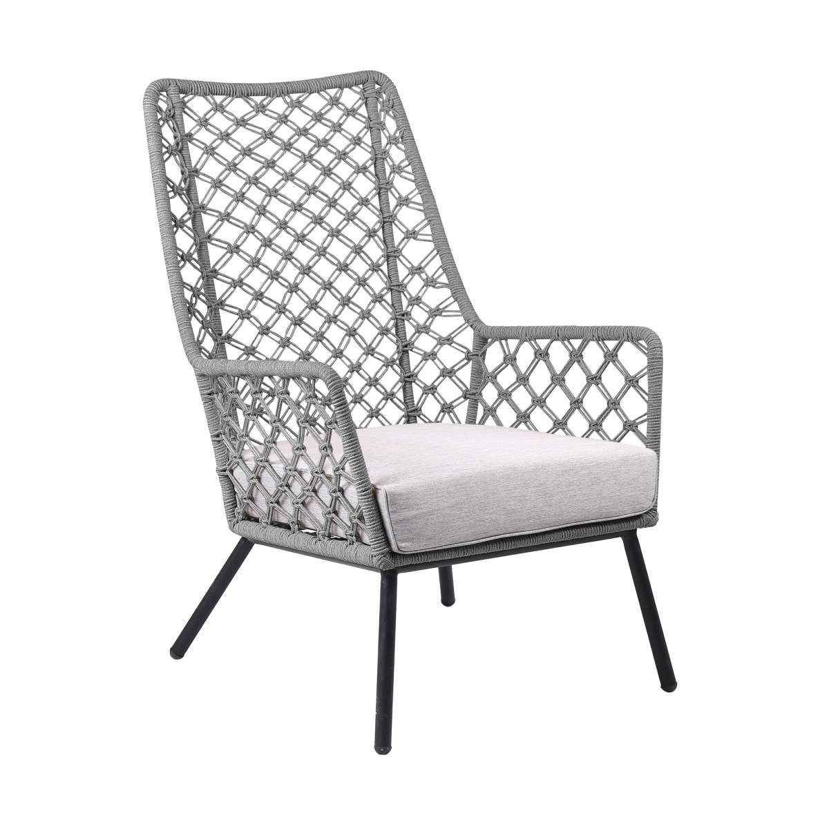 Marco Indoor Outdoor Steel Lounge Chair with Grey Rope and Grey Cushion By Armen Living - Image 2