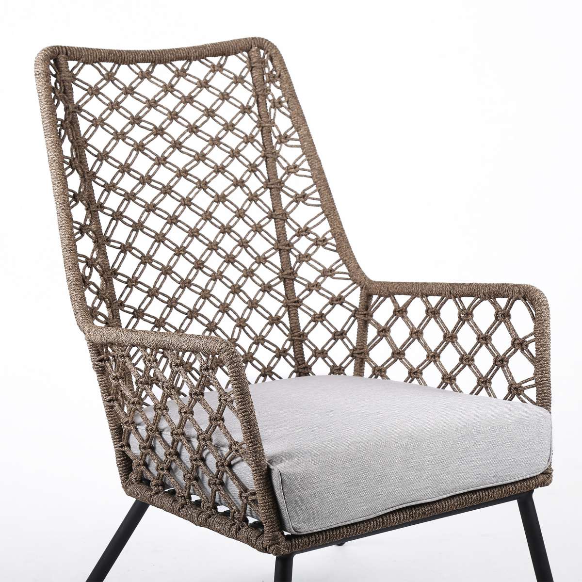 Marco Indoor Outdoor Steel Lounge Chair with Grey Rope and Grey Cushion By Armen Living - Image 20