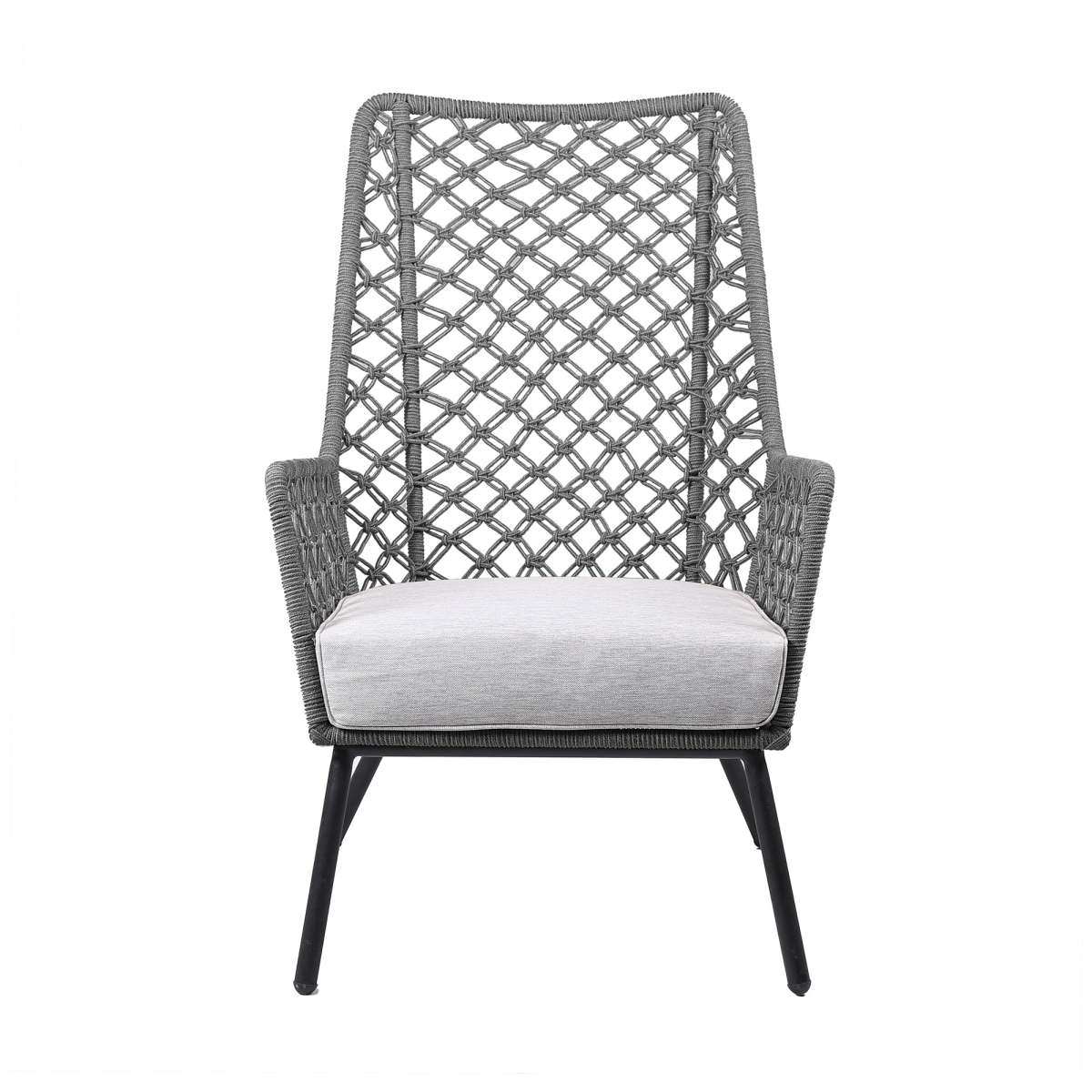 Marco Indoor Outdoor Steel Lounge Chair with Grey Rope and Grey Cushion By Armen Living - Image 3