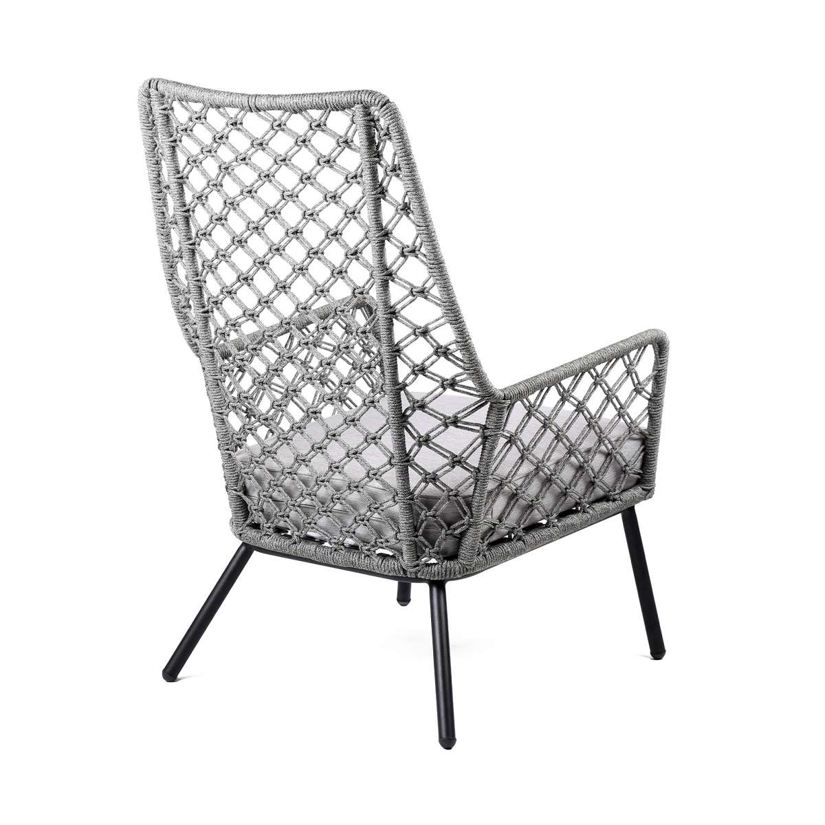 Marco Indoor Outdoor Steel Lounge Chair with Grey Rope and Grey Cushion By Armen Living - Image 4