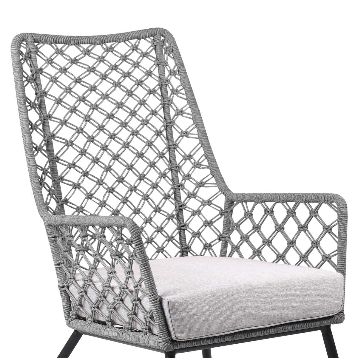 Marco Indoor Outdoor Steel Lounge Chair with Grey Rope and Grey Cushion By Armen Living - Image 5