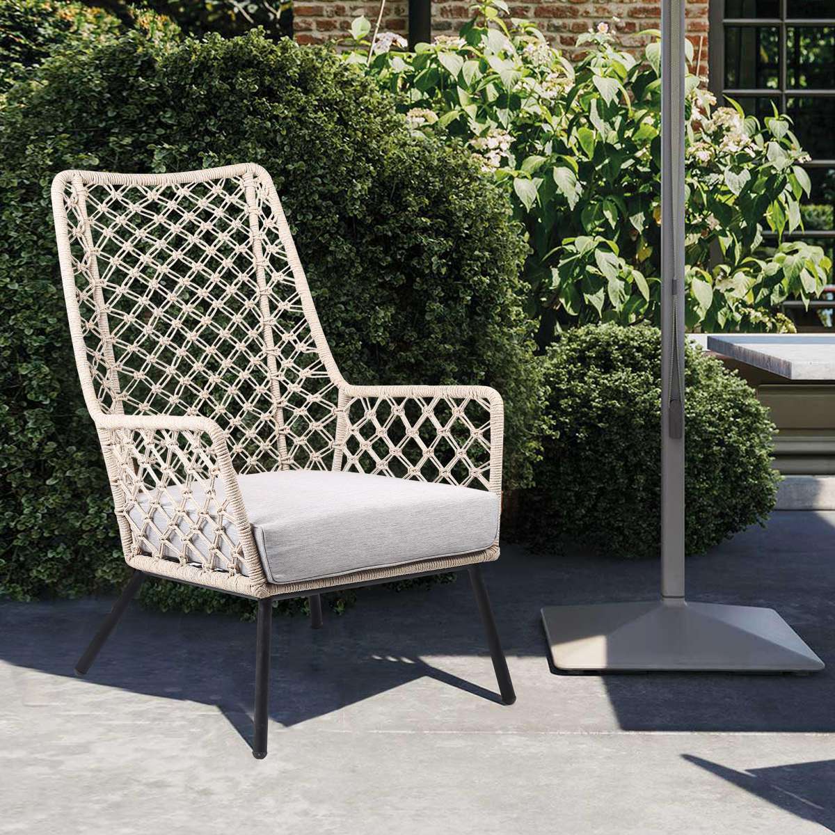 Marco Indoor Outdoor Steel Lounge Chair with Grey Rope and Grey Cushion By Armen Living - Image 8