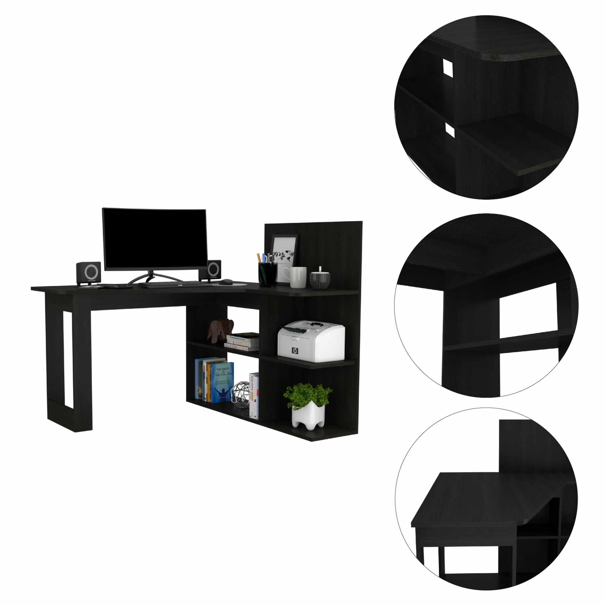 Marek Black L Shaped Computer Desk By Homeroots - Image 3