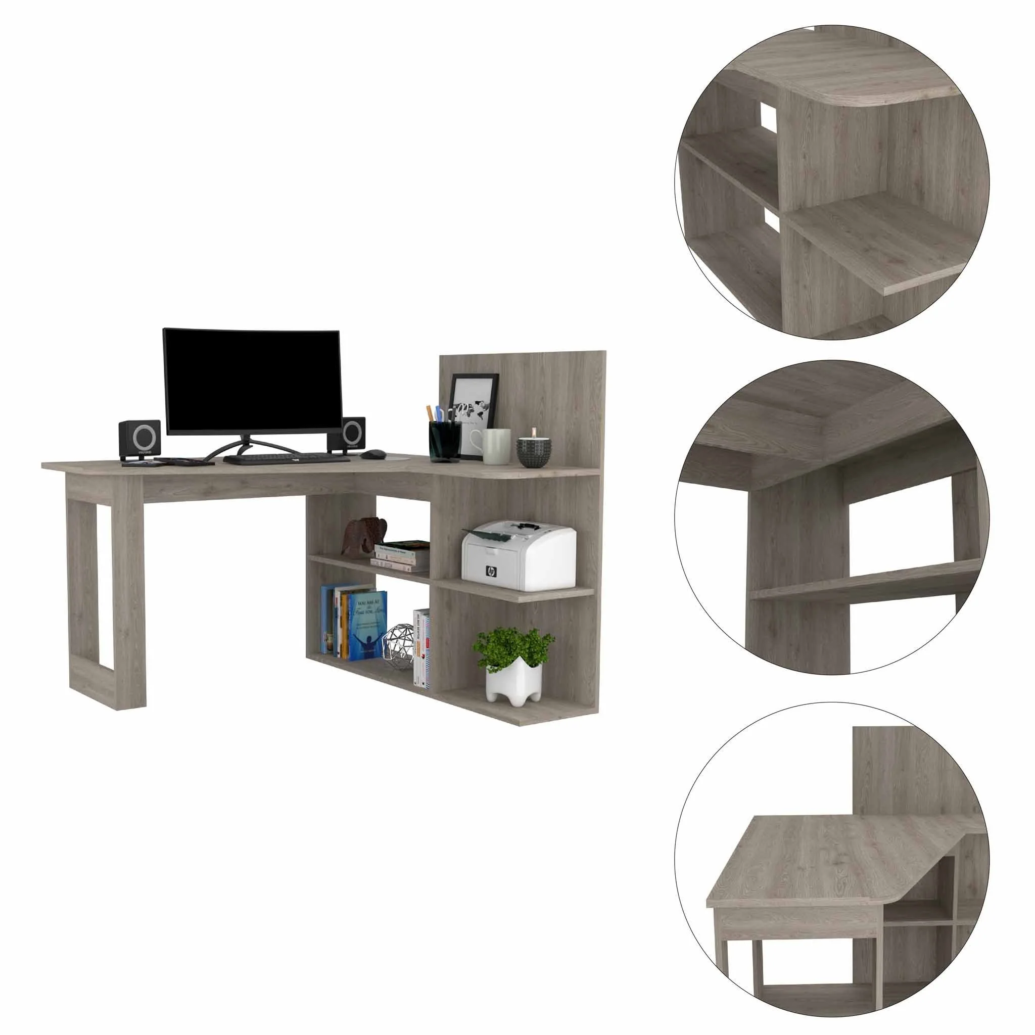 Marek Light Gray L Shaped Computer Desk By Homeroots - Image 3