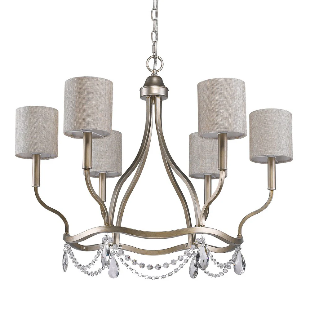 Margaret 6-Light Washed Gold Chandelier With Fabric Shades And Crystal Accents By Homeroots - Image 2