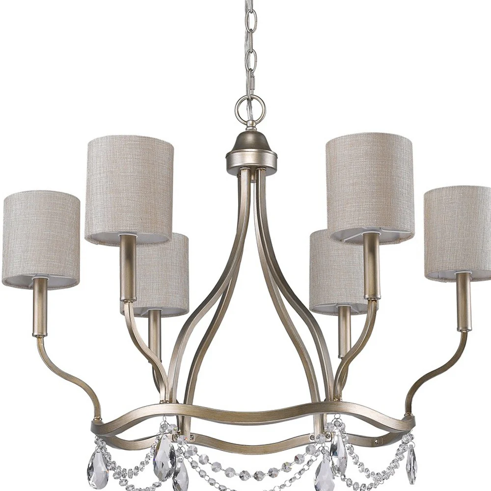 Margaret 6-Light Washed Gold Chandelier With Fabric Shades And Crystal Accents By Homeroots - Image 3