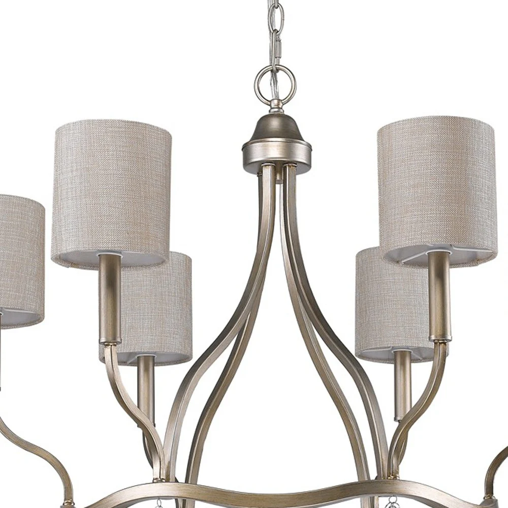 Margaret 6-Light Washed Gold Chandelier With Fabric Shades And Crystal Accents By Homeroots - Image 4