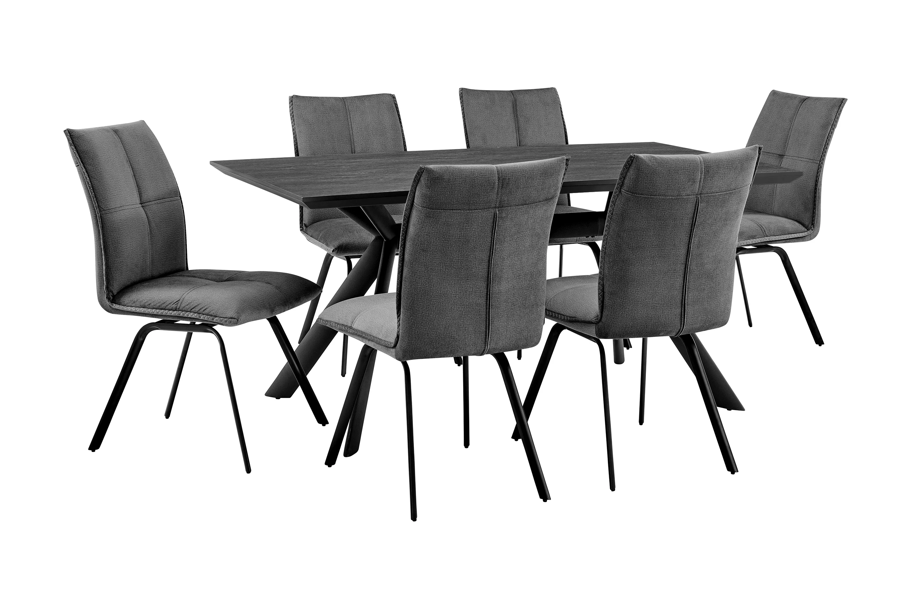 Margot and Rylee 7 Piece Modern Rectangular Dining Set in Black Melamine Wood and Blue Fabric By Armen Living - Image 10