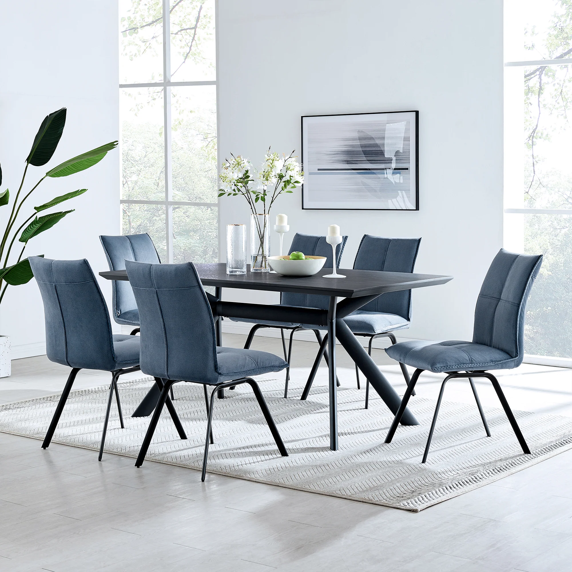 Margot Dark Gray Rectangular Dining Table with Black Finish By Armen Living - Image 3