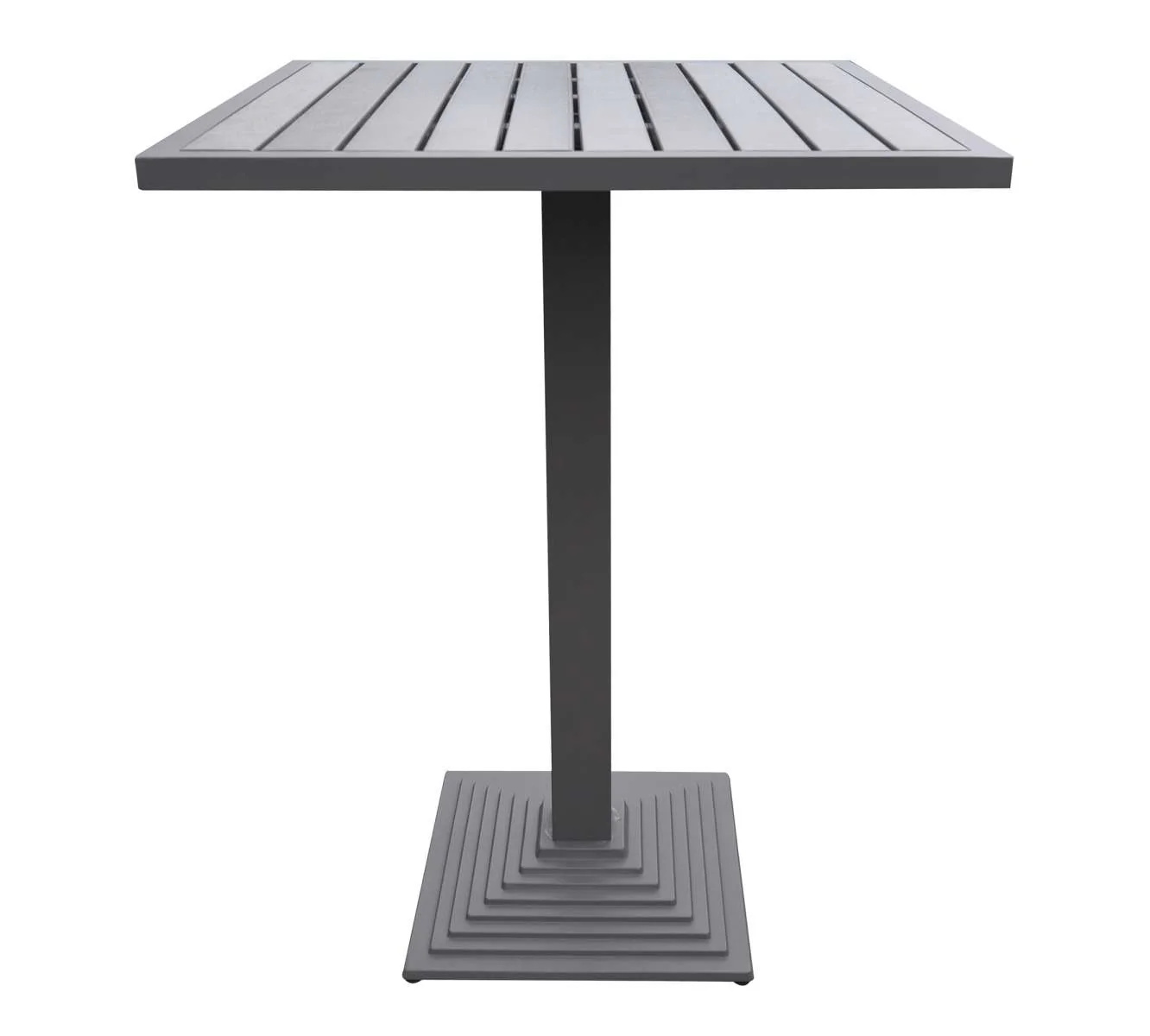 Marina Outdoor Grey Patio Bar Table in Grey Powder Coated Finish and Grey Wood Top By Armen Living - Image 5