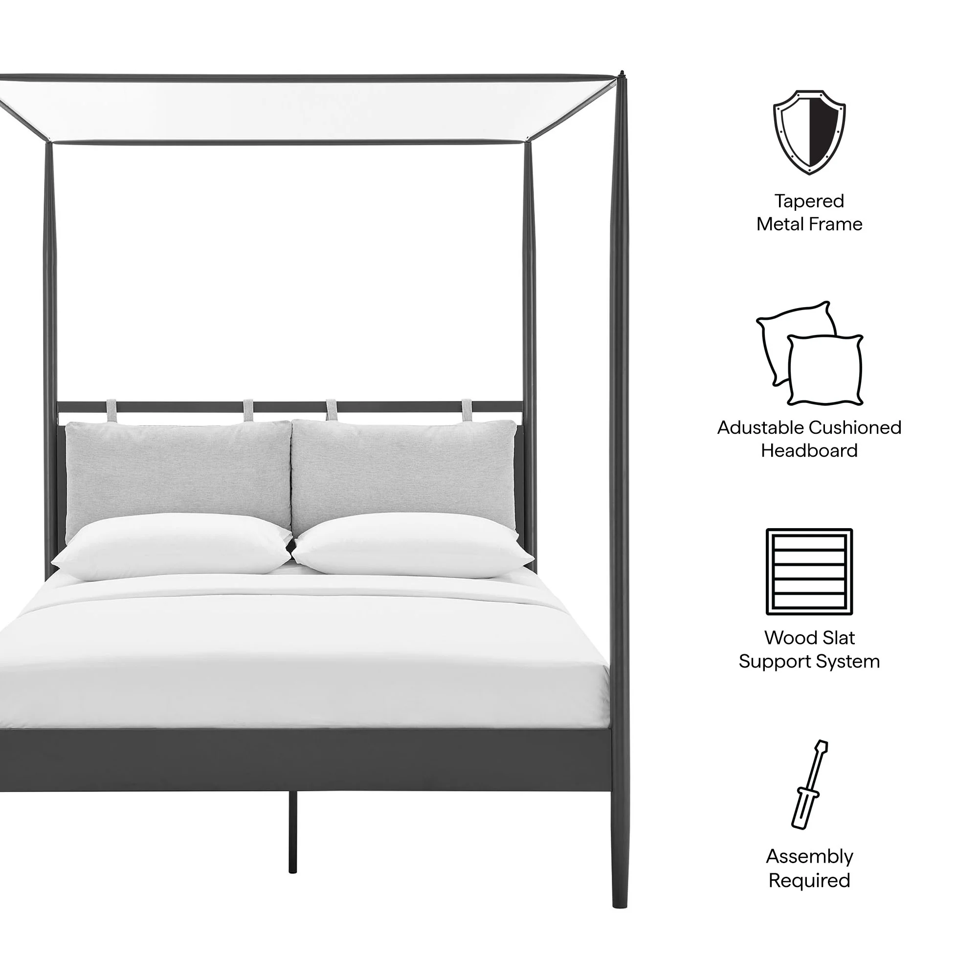 Marlowe 4-Poster Canopy Metal Queen Platform Bed by Modway - Image 9