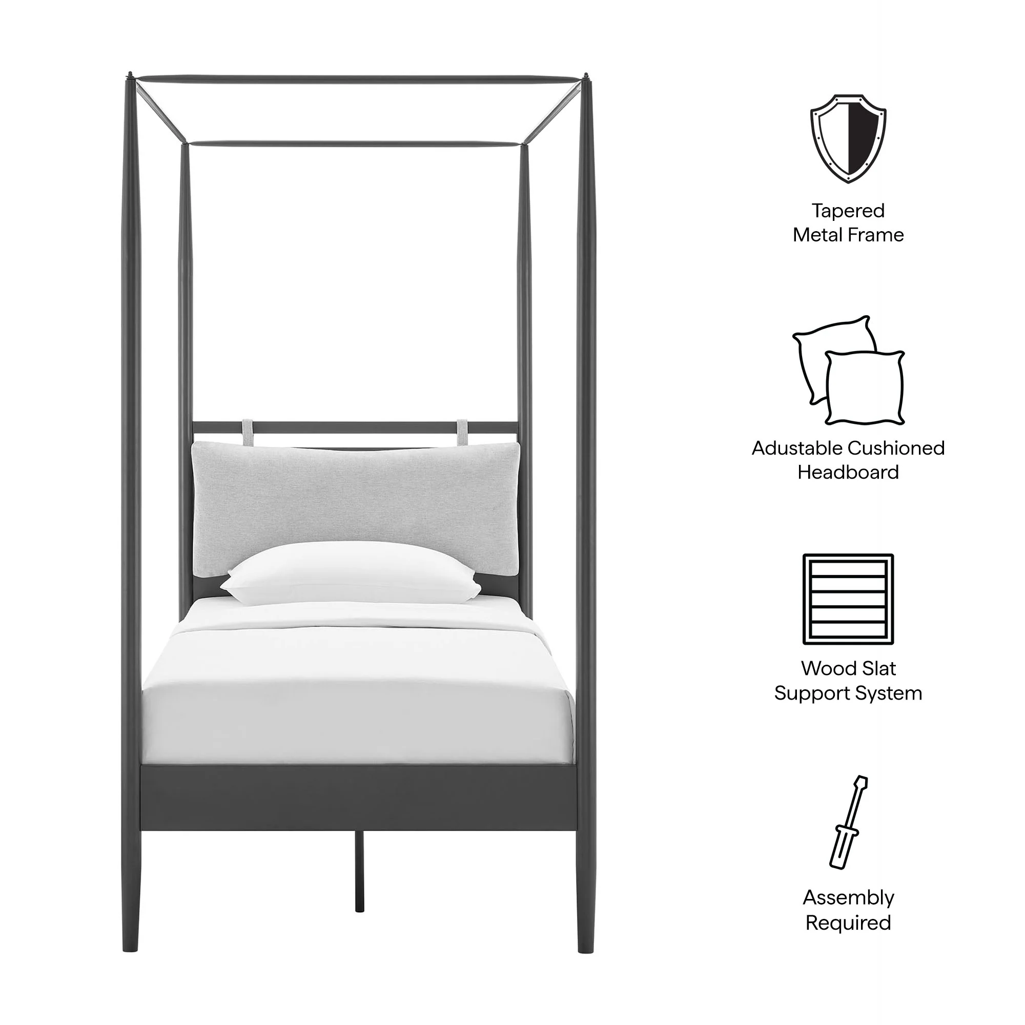 Marlowe 4-Poster Canopy Metal Twin Platform Bed by Modway - Image 9