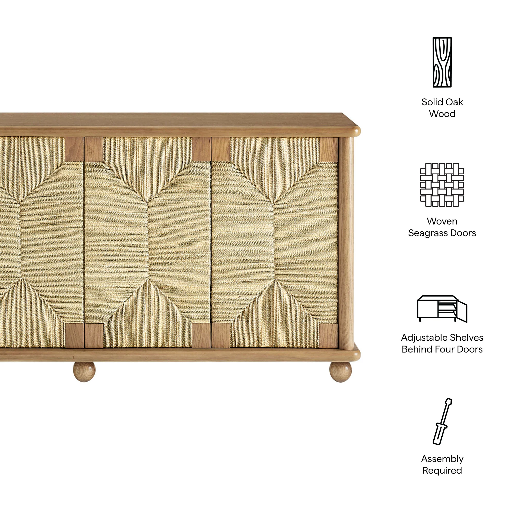Marola 71 Inch Oak Wood Seagrass Sideboard by Modway - Image 8