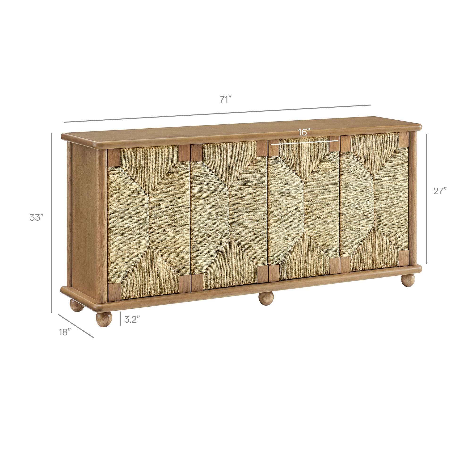 Marola 71 Inch Oak Wood Seagrass Sideboard by Modway - Image 9