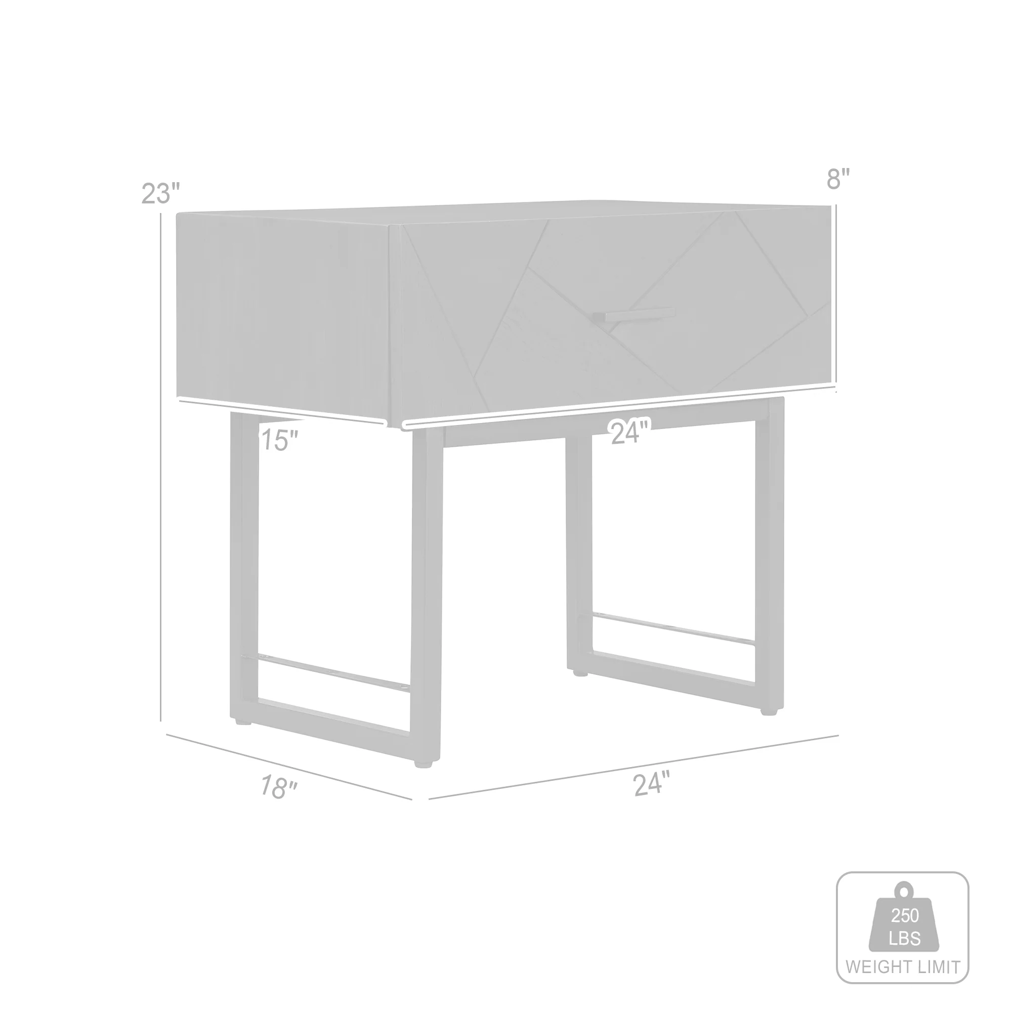 Marquis 1 Drawer Oak Wood Nighstand with Black Metal Legs By Armen Living - Image 10