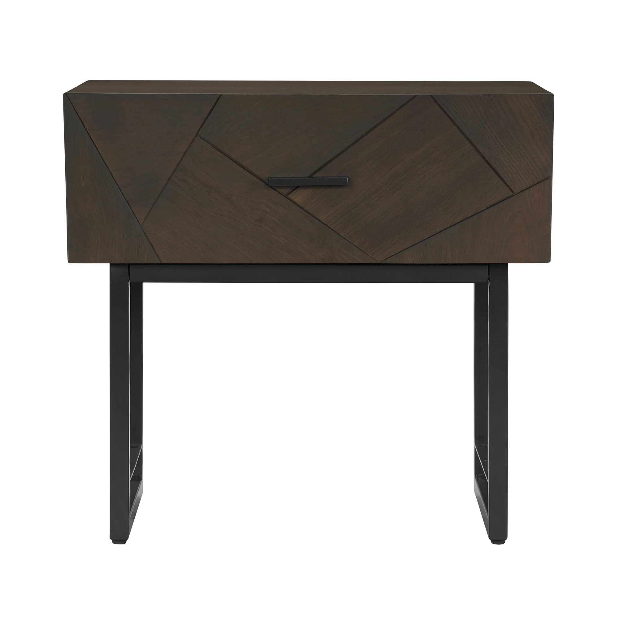 Marquis 1 Drawer Oak Wood Nighstand with Black Metal Legs By Armen Living - Image 2