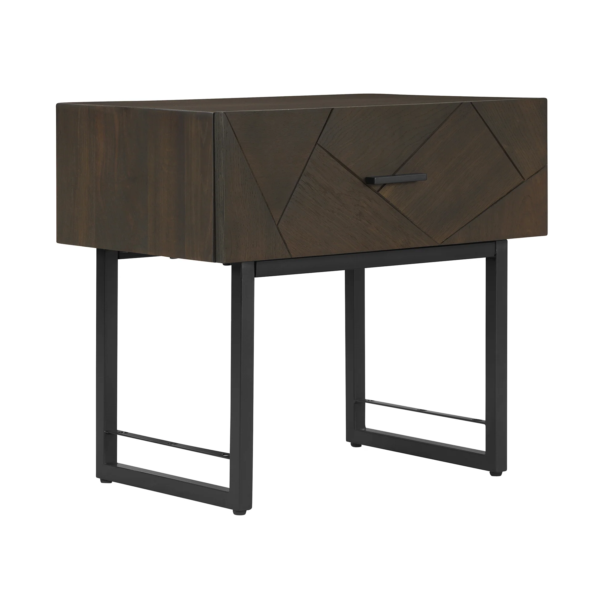 Marquis 1 Drawer Oak Wood Nighstand with Black Metal Legs By Armen Living - Image 4