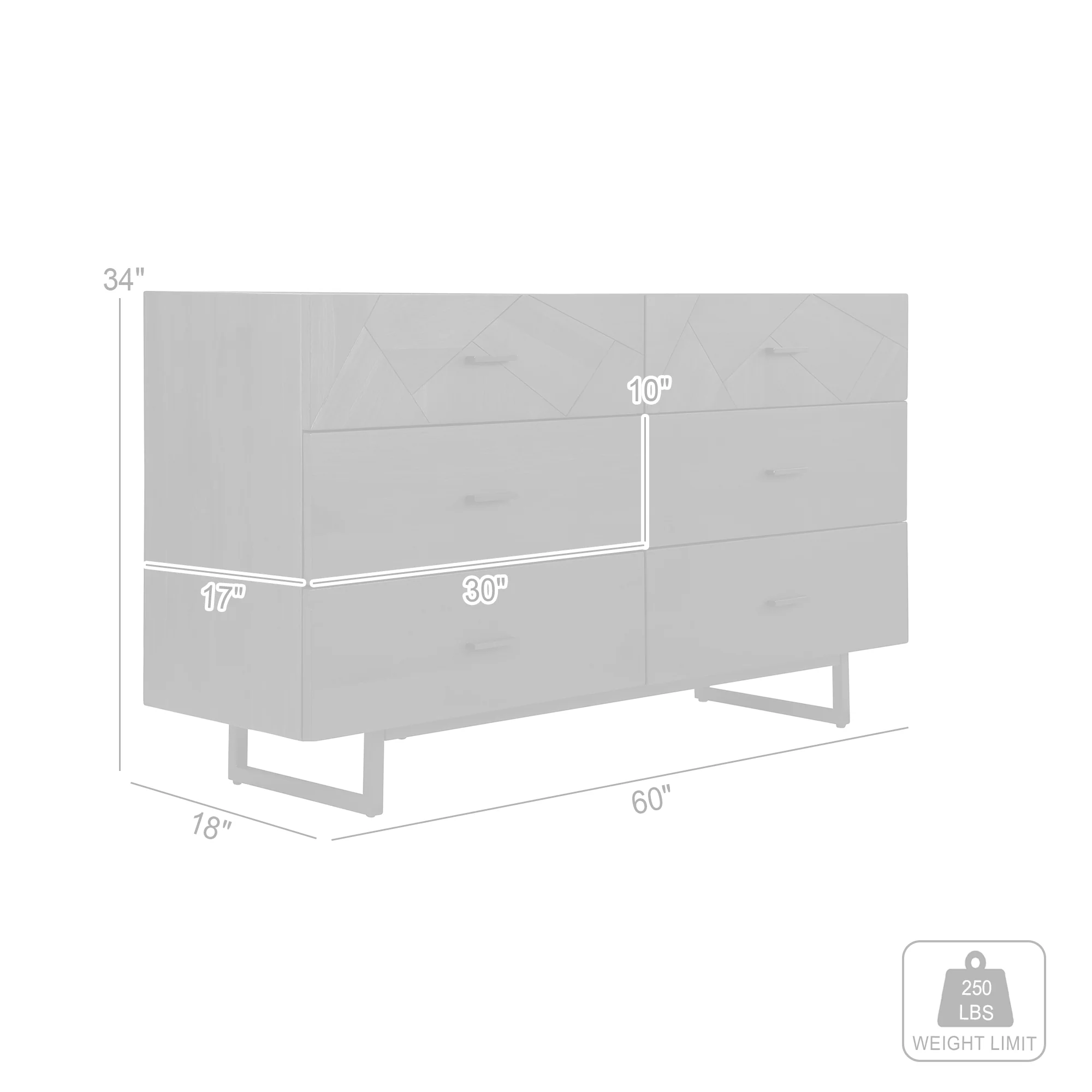 Marquis 6 Drawer Oak Wood Dresser with Black Metal Legs By Armen Living - Image 10
